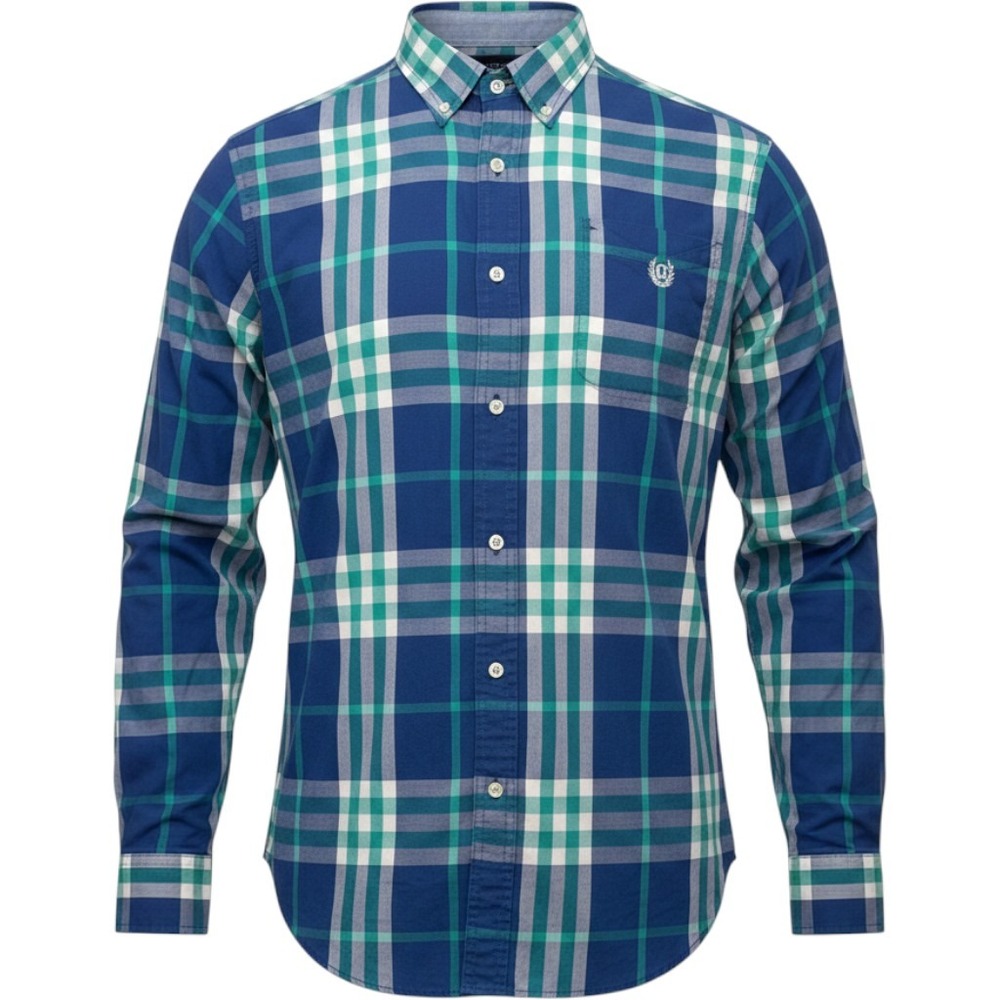 Chaps Mens XXL Easy Care Plaid Button Down Shirt Blue Green Long Sleeve Pocket